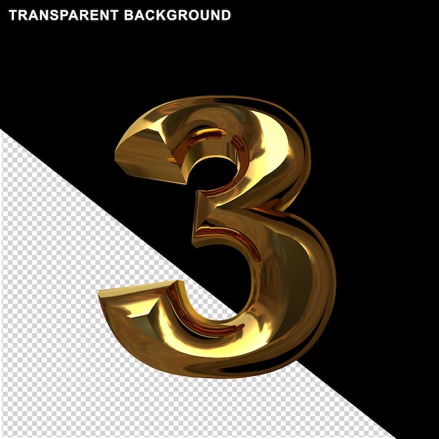 PSD numbers in gold. 3d number 3