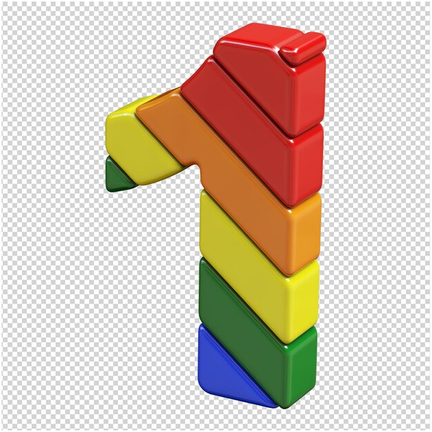 Numbers in the color of the LGBT flag are rotated to the left. 3d number 1