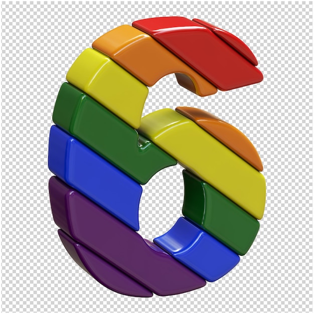 numbers in the lgbt flag color are rotated to the right. 3d number 6