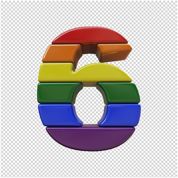 Numbers in lgbt flag colors bottom view. 3d number