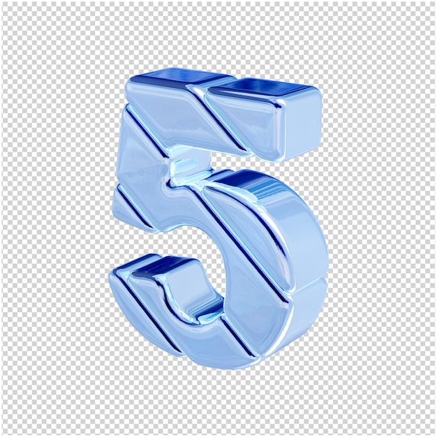 青い氷でできた数字が左に曲がった。 3D番号5