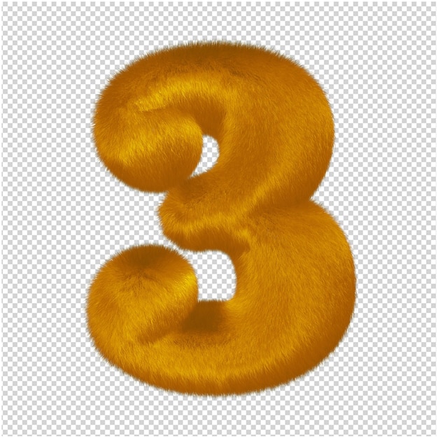 Numbers made from ginger fur. 3d number 3