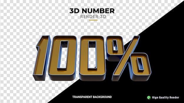 Numer 100 procent 3d niebieski i delikatny złoty tekstura realistyczne renderowanie