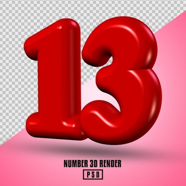 numer 13 czerwony kolor renderowania 3D