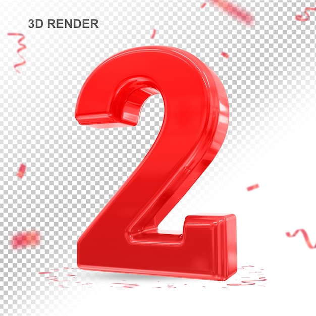 Numer 2 czerwony render 3d