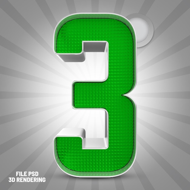 Numer 3 Zielony Renderowanie 3d