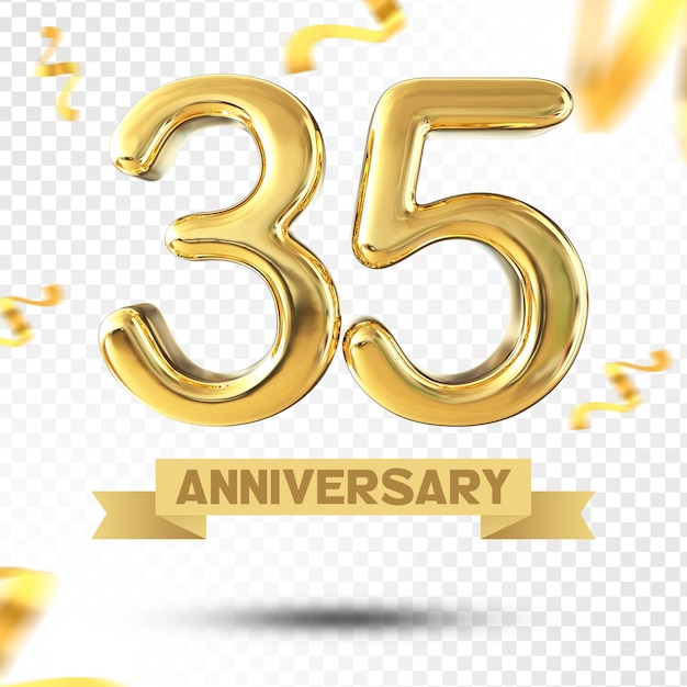 PSD numer 35 years gold anniversary 3d template