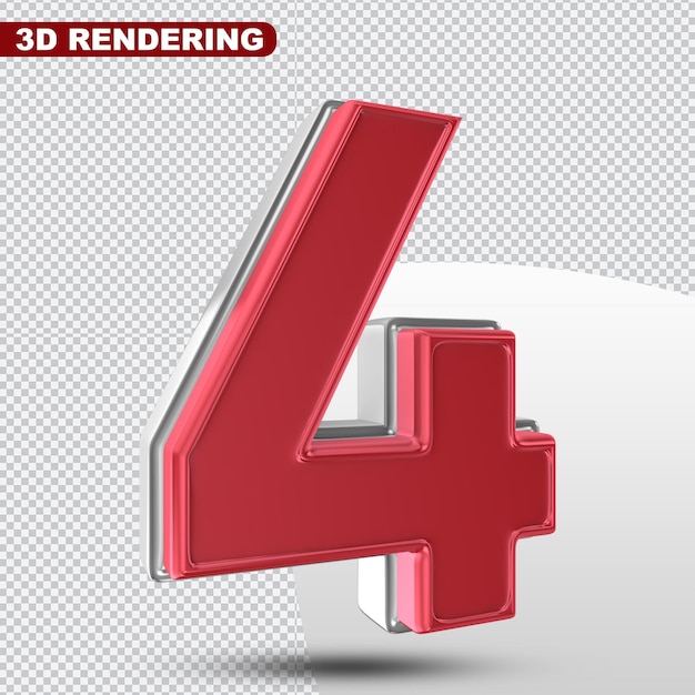 Numer 4 Czerwony Render 3d