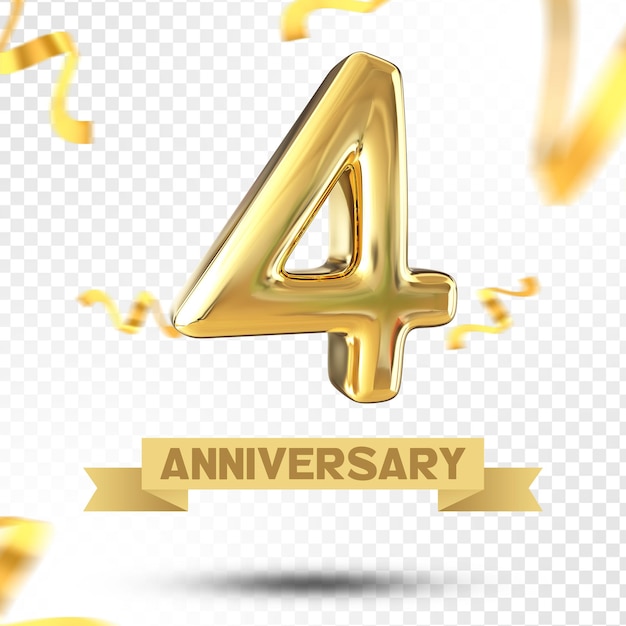 Numer 4 years gold anniversary 3d template