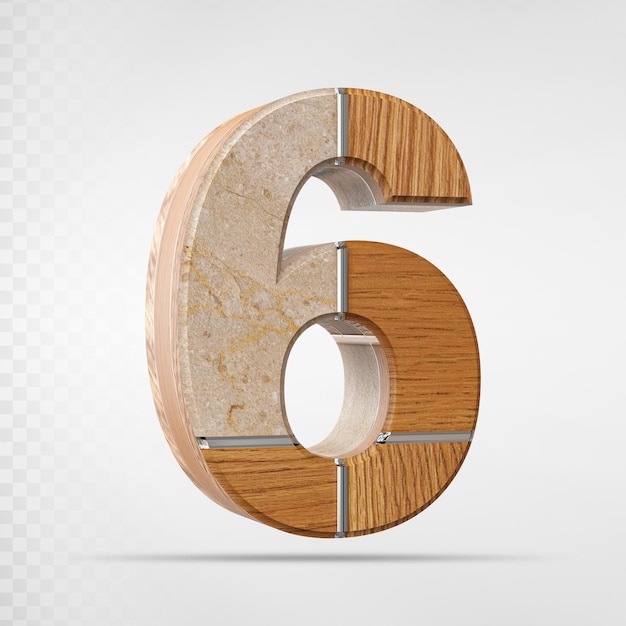 Numer 6 Z Renderowaniem 3d W Stylu Drewna