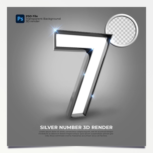 Numer 7 3d Styl Render Silver Z Elementami