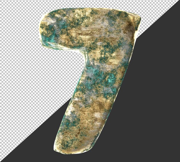 Numer 7 (siedem) ze starego, zardzewiałego zestawu do kolekcji metalowych liczb. Odosobniony. Renderowanie 3D