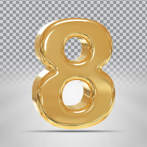 Numer 8 Złoty 3D Render Luksusowy styl