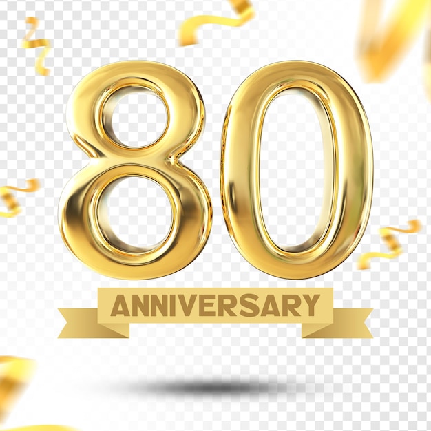 PSD numer 80 years gold anniversary 3d template