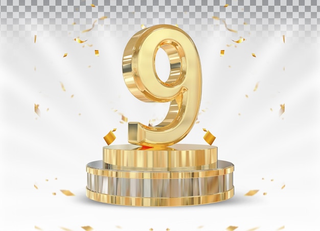 Numer 9 Gold Z Renderowaniem 3d Podium