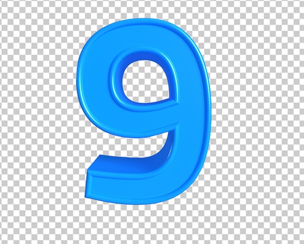 Numer Dziewięć Niebieski 9 Ikona Renderowania 3d