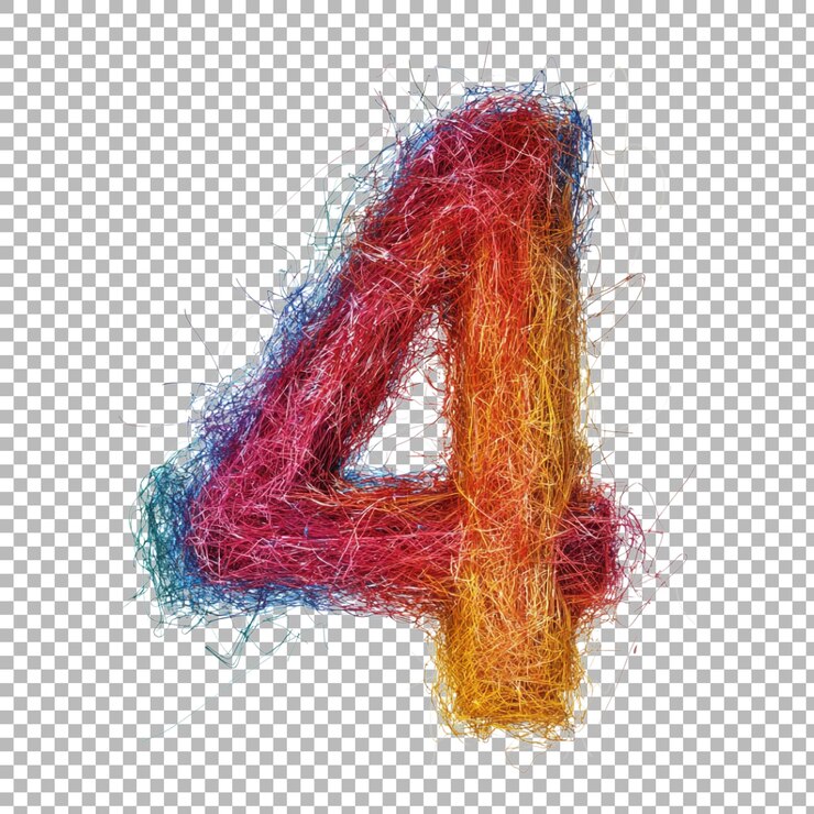 PSD numer png 4 w stylu scribble izolowany na przezroczystym tle dla artystycznych projektów ręcznie wykonanych marek lub zabawnych aplikacji typograficznych