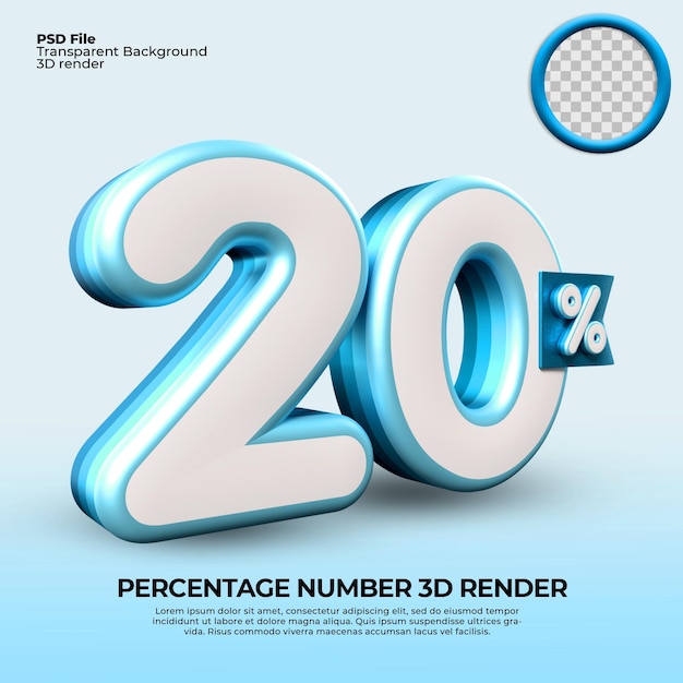 Numer renderowania 3D 20 Procent sprzedaży rabat wykres postępu biznes finansowy niebieski kolor