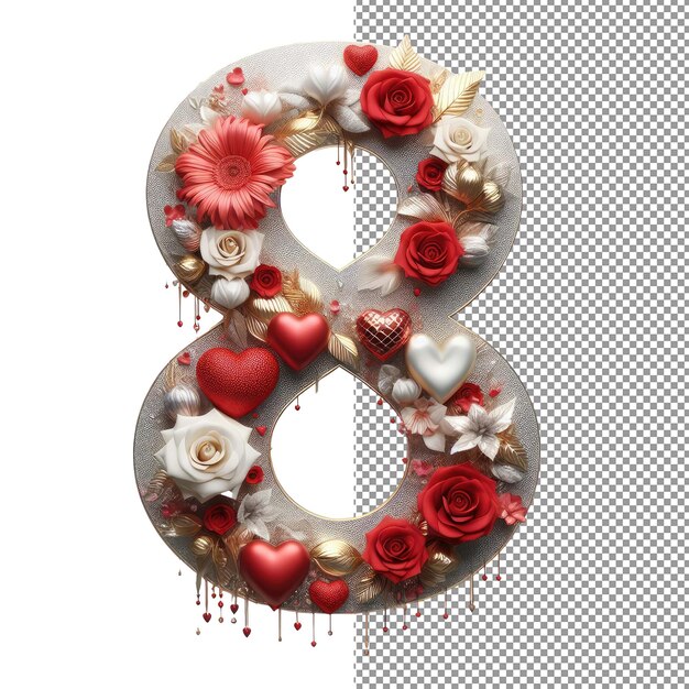 PSD numerical elegance isolated number 8 on png background