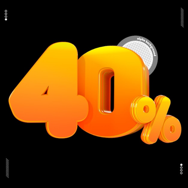 numero 40 3d renderizado amarelo realista