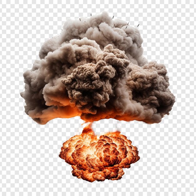 PSD numerous pictures of large bomb exploding with fire isolated on transparent background