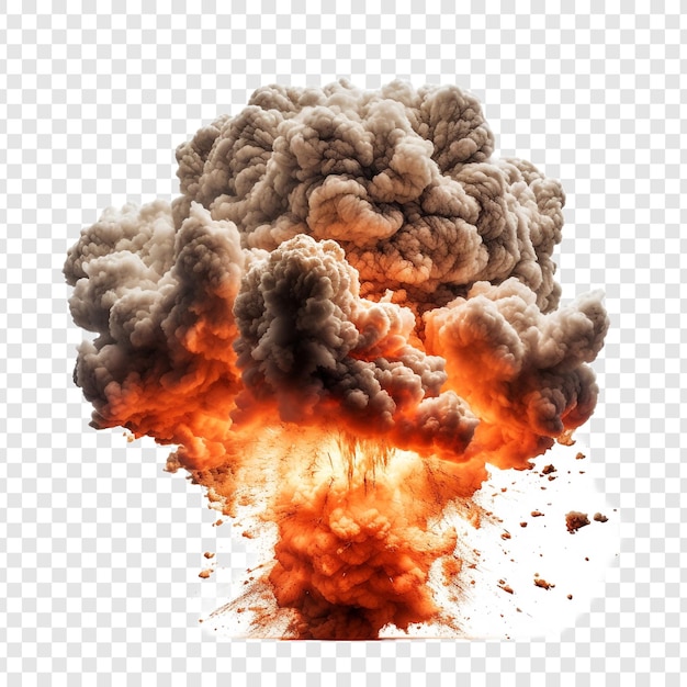 PSD Многочисленные фотографии большой бомбы, взрывающейся с огнем, изолированным на прозрачном фоне