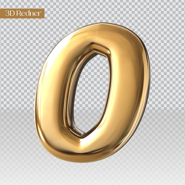 Nummer 0 gouden stijl 3d render