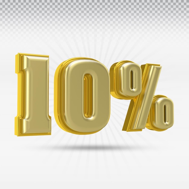 Nummer 10 procent 3D render-collectie met kleur goud en witte stijl links