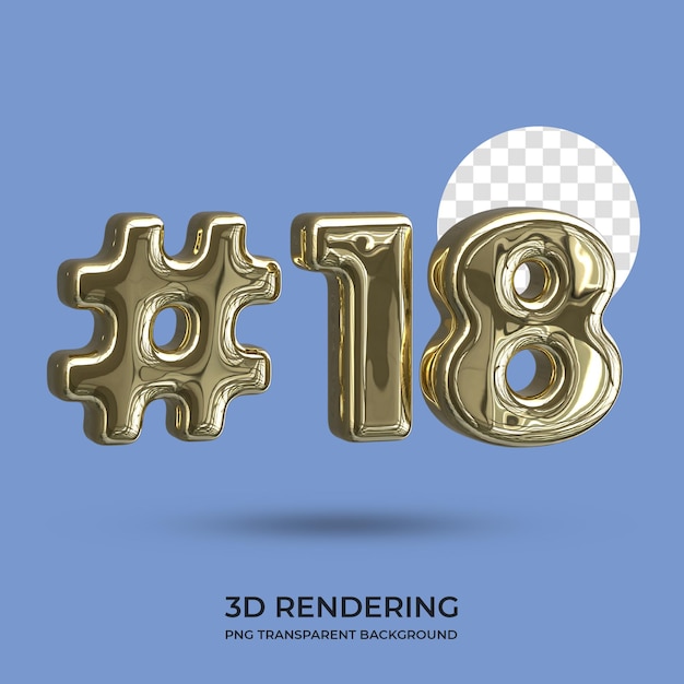 PSD nummer 18 gouden tekst 3d-rendering transparante achtergrond