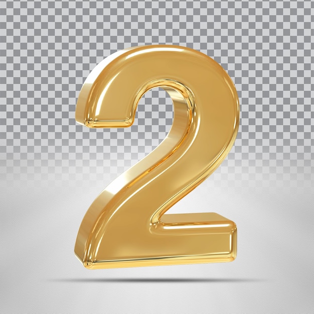 Nummer 2 gouden 3d render luxe stijl