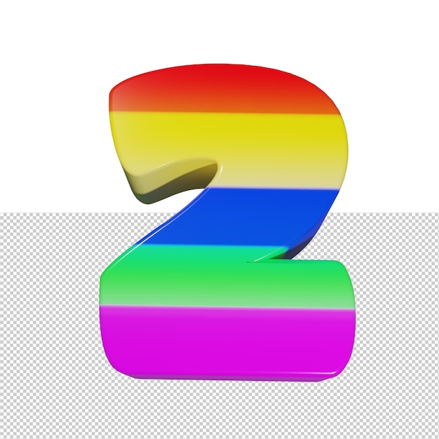 Nummer 2 regenboog teksteffect 3d render