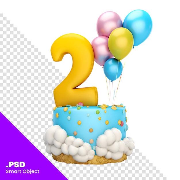 Nummer 20 verjaardagstaart met ballonnen en creamisolated op witte achtergrond psd sjabloon