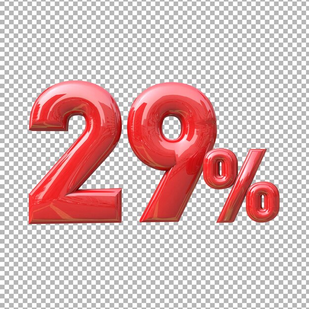 Nummer 29 procentteken symbool kleur rood 3d premium psd