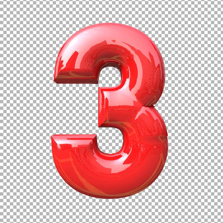 Nummer 3 alfabet kleur rood 3d premium psd Premium Psd
