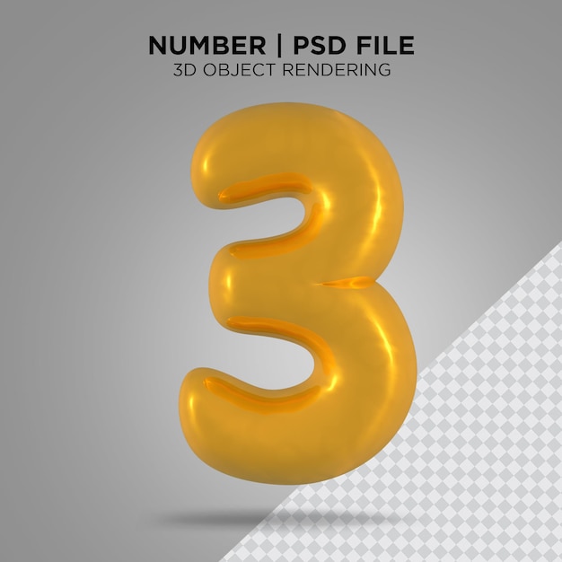 Nummer 3 drie gouden 3d render Premium Psd