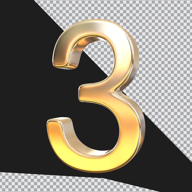 Nummer 3 gouden stijl 3d render