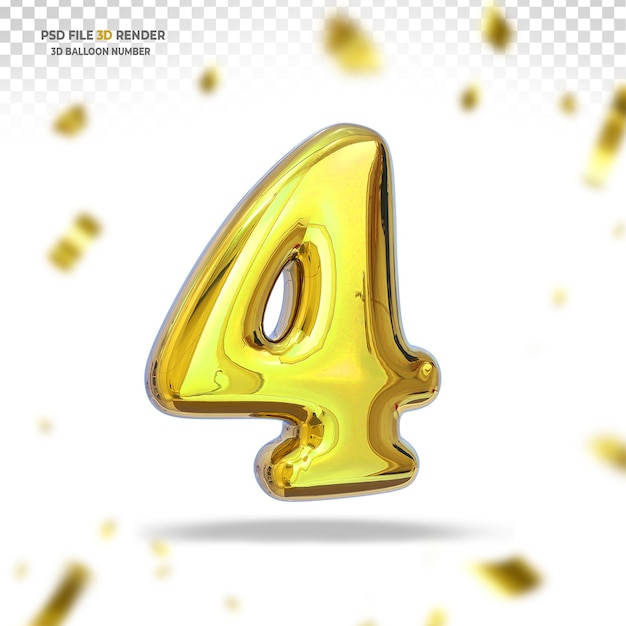 Nummer 4 gouden ballon 3d render