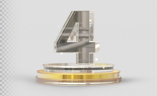 Nummer 4 met podium 3d helder glas