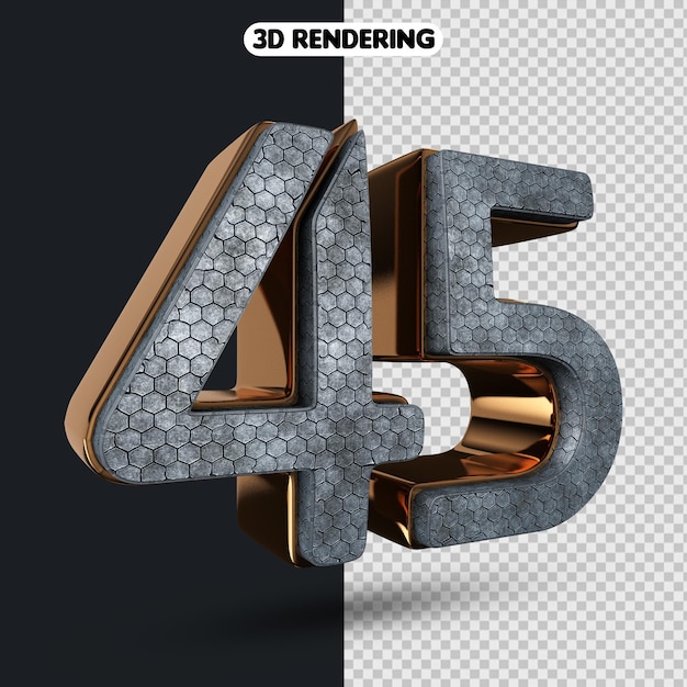 Nummer 45 met stijl gouden 3d-rendering