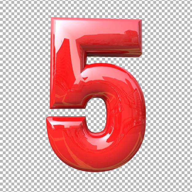 Nummer 5 alfabet kleur rood 3d premium psd premium psd