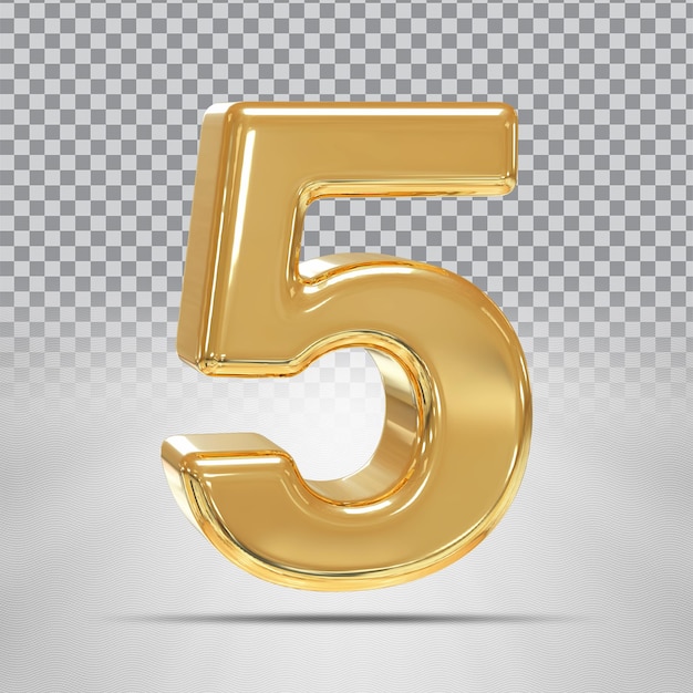 Nummer 5 gouden 3d render luxe stijl