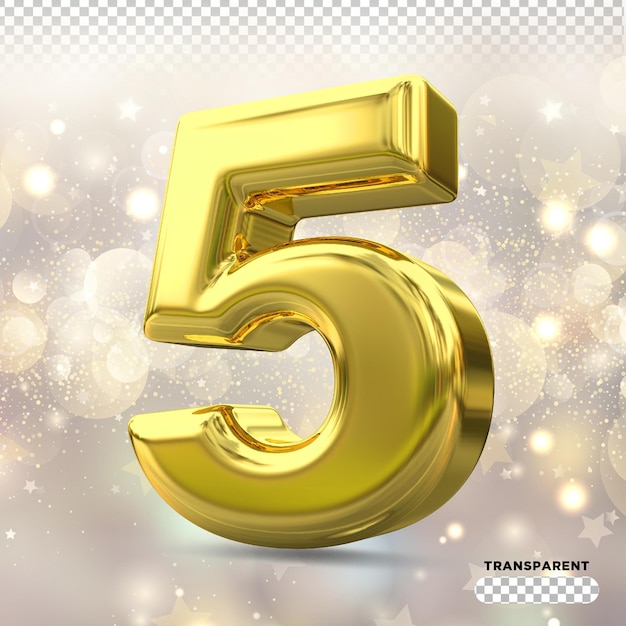 Nummer 5 gouden 3d-renderstijlen