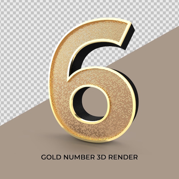 Nummer 6 3d render gouden stijl