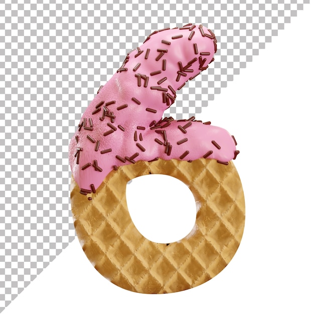 Nummer 6 laget av iskremvaffel med sjokoladestrøssel i 3D-stil