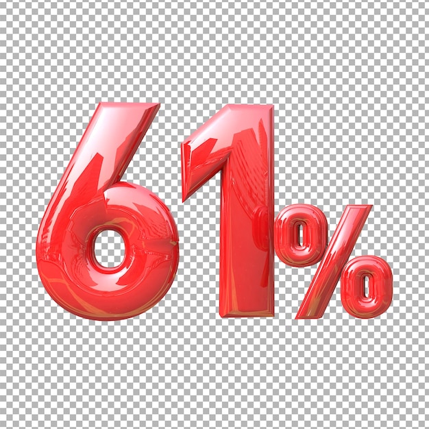 Nummer 61 alfabet kleur rood 3d premium psd