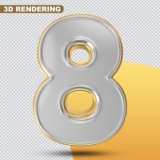 Nummer 8 goud 3d render