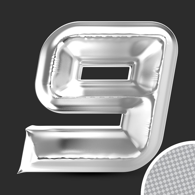 PSD nummer 9 zilver 3d-rendering