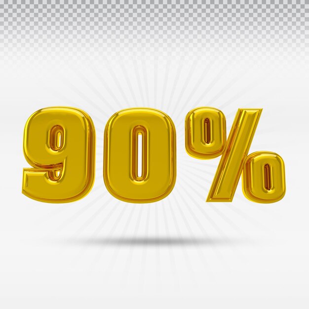 Nummer 90 procent 3D render-collectie met kleur goud