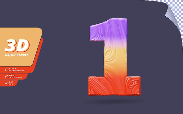 Nummer et, Nummer 1 i 3D-gengivelse isoleret med abstrakt topografisk Gradient tekstur designillustration