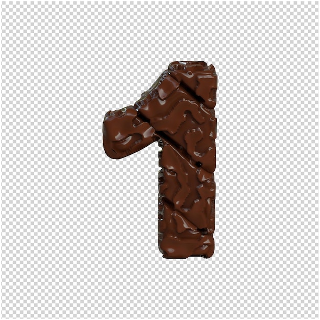 Nummer gemaakt van chocolade. 3d-nummer 1